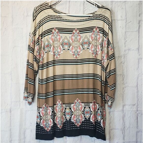 DANA BUCHMAN Boatneck Printed Tunic Top Large - Picture 1 of 8